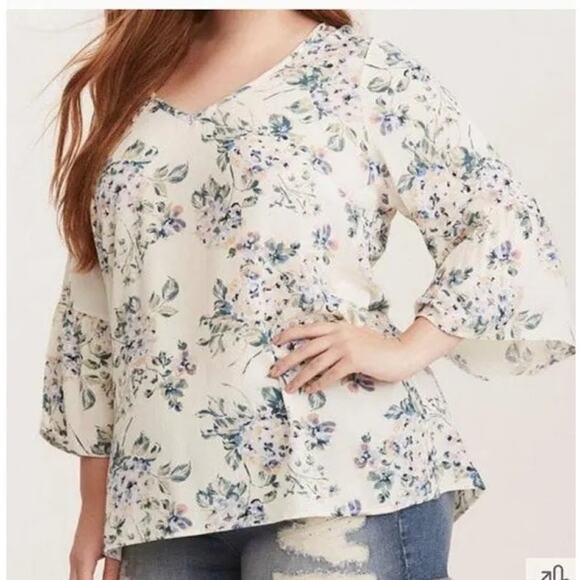 Torrid Floral Print Gauze Tie Back Peasant Blouse Plus Size 4X - Picture 1 of 7